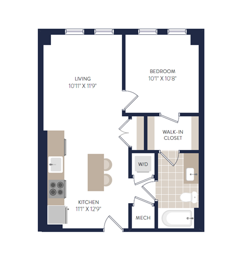 Floor plan for 1 bed, 1 bath, 548 sqft